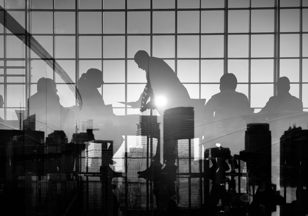 Silhouette Business People Discussion Meeting Cityscape Team Con Silhouette Business People Discussion Meeting Cityscape Team Concept